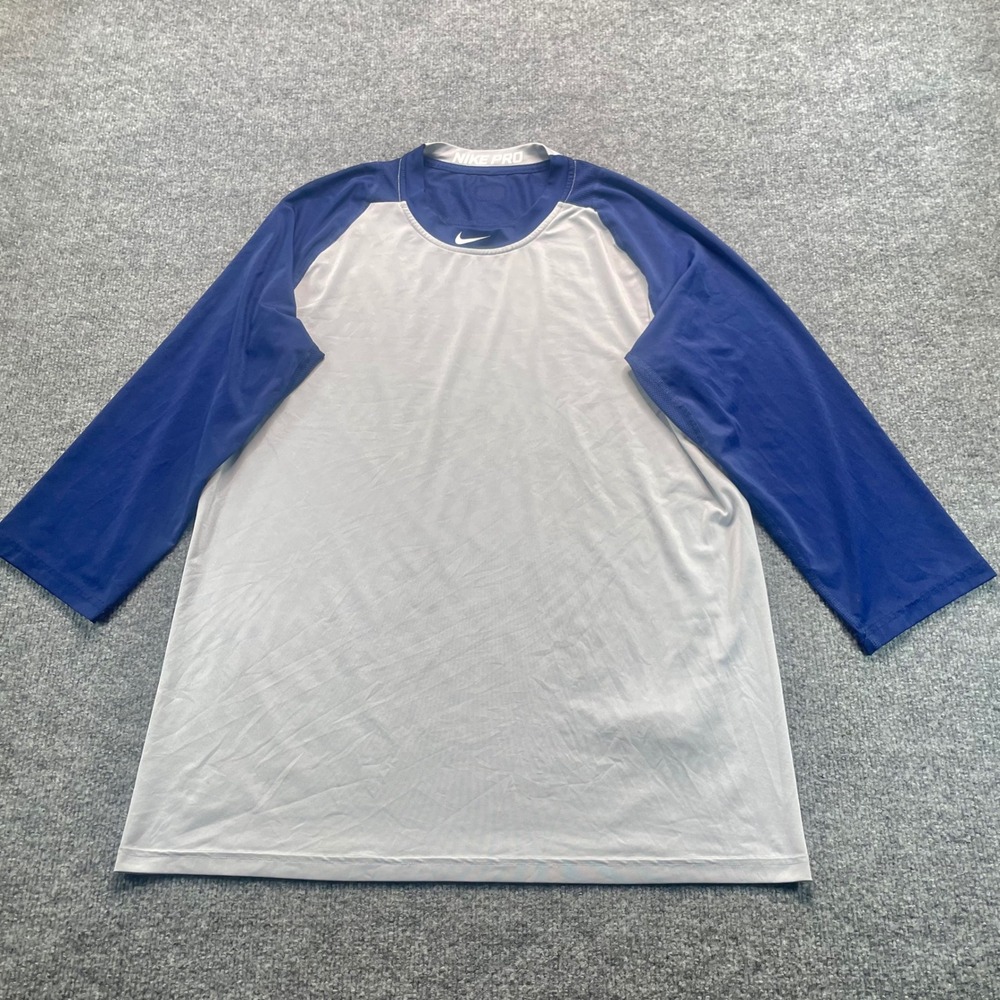 Nike Pro Shirt Mens XL Blue White 3/4 Sleeve MLB Baseball Undershirt 880659-430